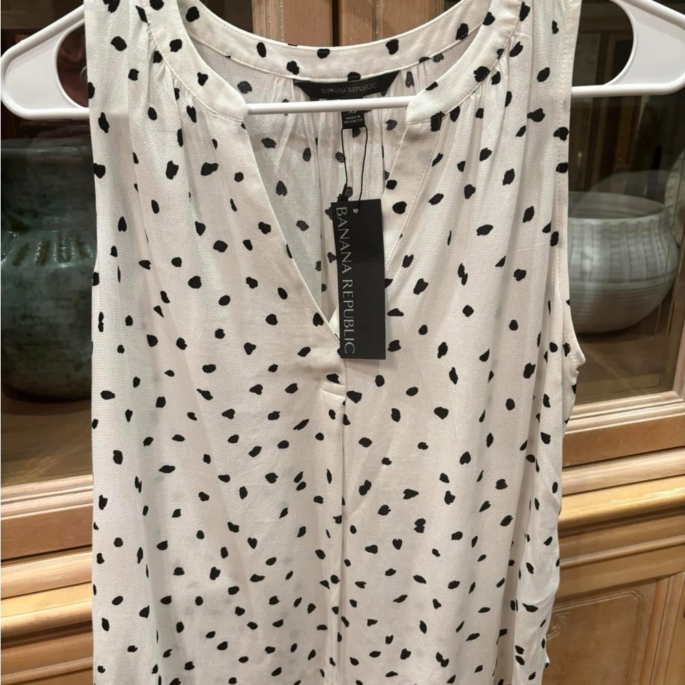 Banana Republic Cream and Black Dotted Blouse